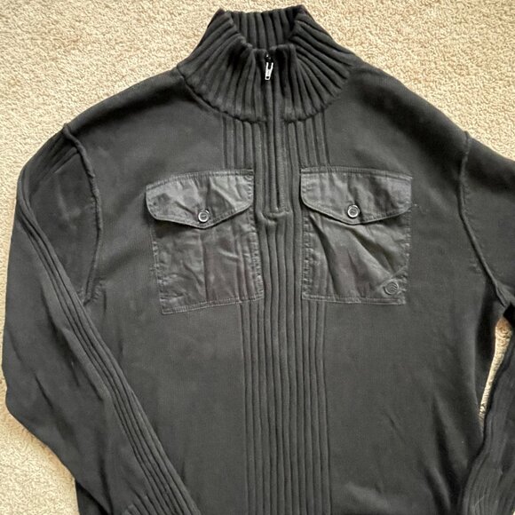 NWT Solaris 100%Cotton Front Pocket Ribbed 1/4 Zip Military Style Sweater MenXXL - Picture 3 of 10